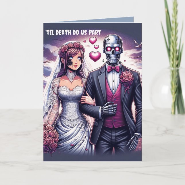Moe Female Chatbot Robot Wedding Halloween Gothic Holiday Card (Front)