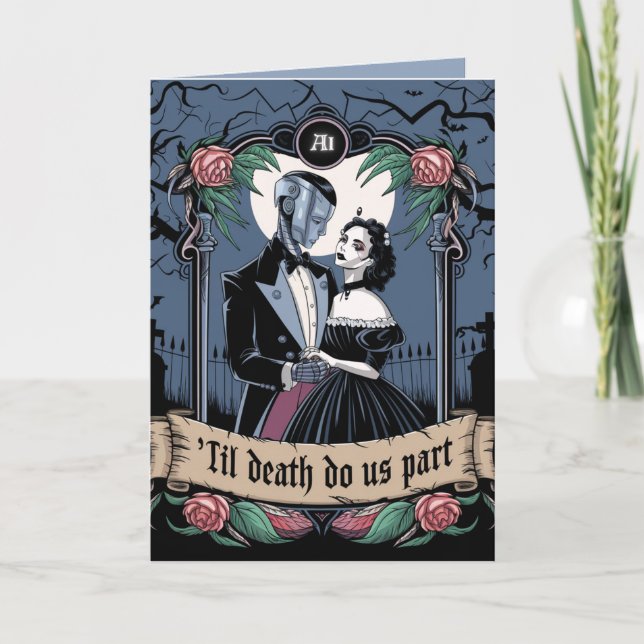 Moe Female Chatbot Robot Wedding Halloween Gothic Holiday Card (Front)