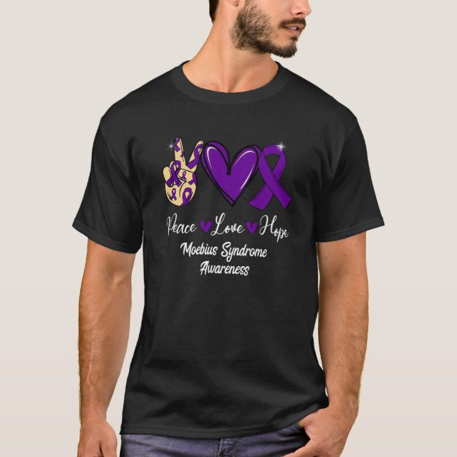 Moebius Syndrome Awareness Peace Love Hope Purple T-Shirt (Front)