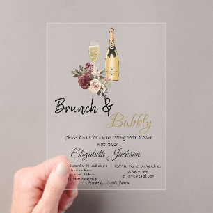 Moet Glass Floral Brunch & Bubbly Bridal Shower Acrylic Invitations