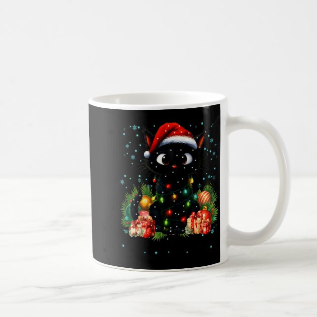 Moewy Christmas Black Cute Cat Santa Hat Xmas Wome Coffee Mug (Right)