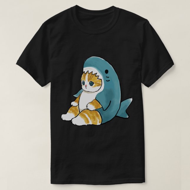 Mofu Sand Cute Cat Drawing In Shark Outfit  T-Shirt (Design Front)