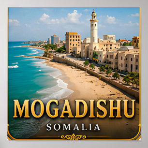 Mogadishu Indian Ocean and Historic Lighthouse Poster