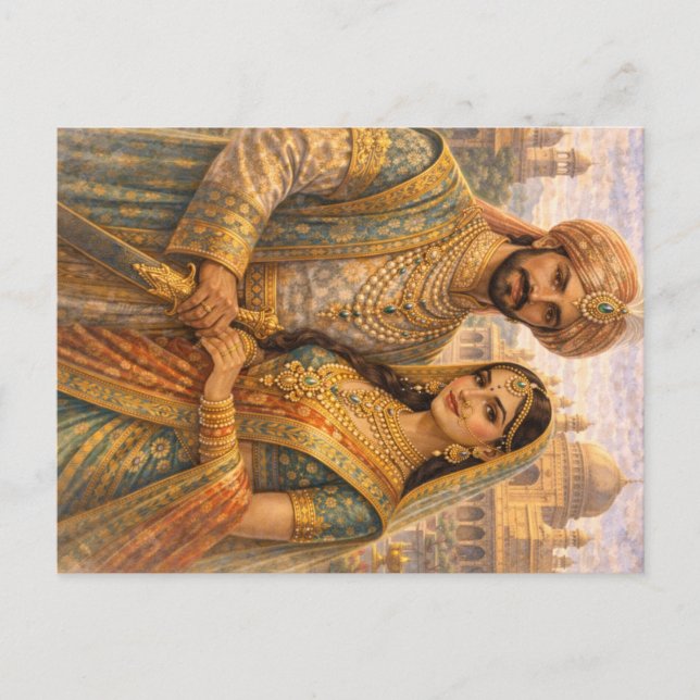 Mogulen Paar Blau-Gold Postcard (Front)