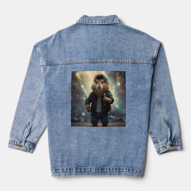 "Mohawk Capybara: Rockin' the River!" Denim Jacket (Back)