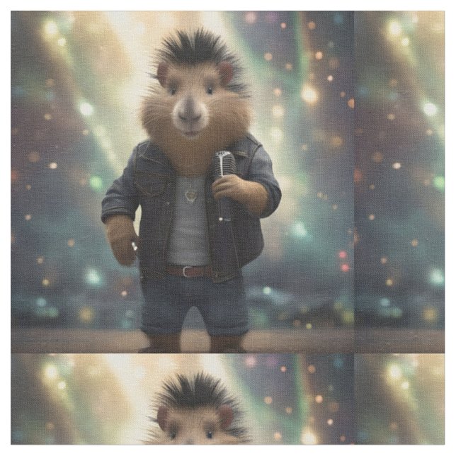 "Mohawk Capybara: Rockin' the River!" Fabric (Close Up)