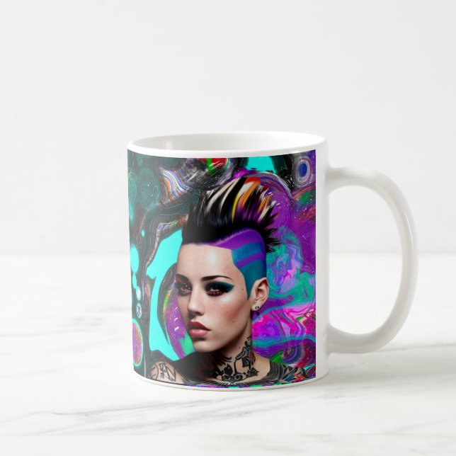 Mohawk Punk Girl Abstract Art Coffee Mug (Right)