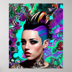 Mohawk Punk Girl Abstract Art Poster
