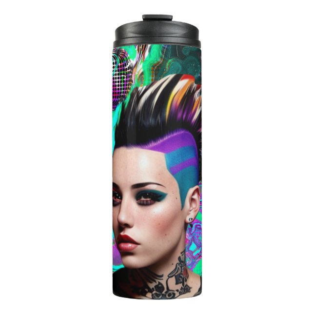 Mohawk Punk Girl Abstract Art Thermal Tumbler (Front)