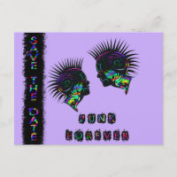 Mohawk save the date postcard punk rock wedding