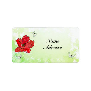 Mohn und Schmetterlinge Label