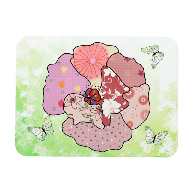 Mohn und Schmetterlinge Magnet (Horizontal)