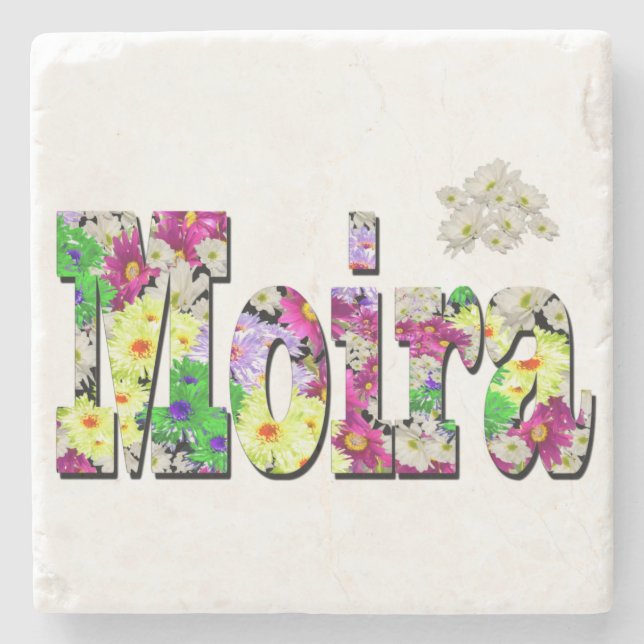 Moira, Girls Name With Daisies,  Stone Coaster (Front)