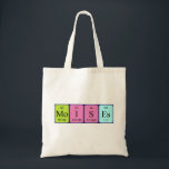 Moises periodic table name tote bag<br><div class="desc">Moises spelled out as Mo I S Es (Molybdenum Iodine Sulphur Einsteinium) on a bag for the scientist in you.</div>