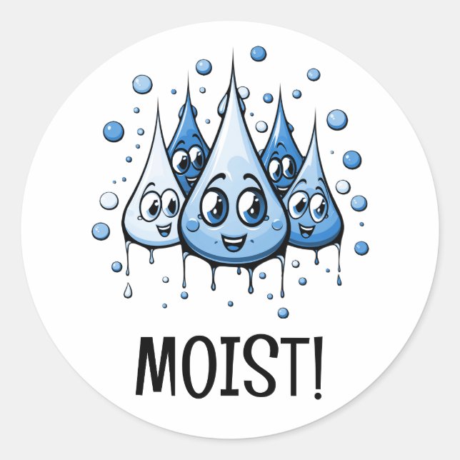 Moist Water Droplet Funny Humour  Classic Round Sticker (Front)