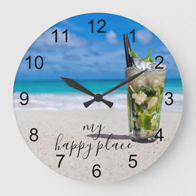 Mojito Cocktail Beach Happy Place   Large Clock (Front)