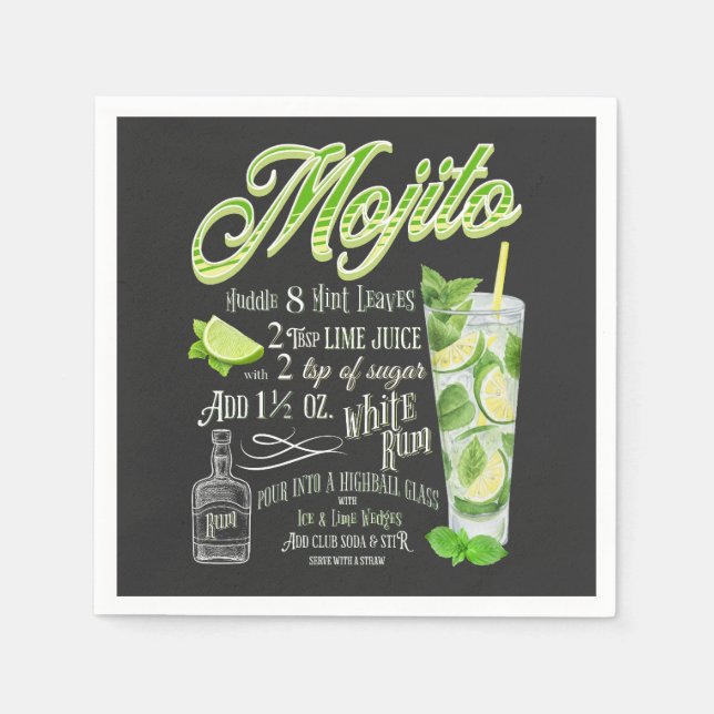 Mojito Cocktail Recipe Napkin (Front)
