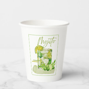 Mojito Cocktail Watercolor Art Paper Cups