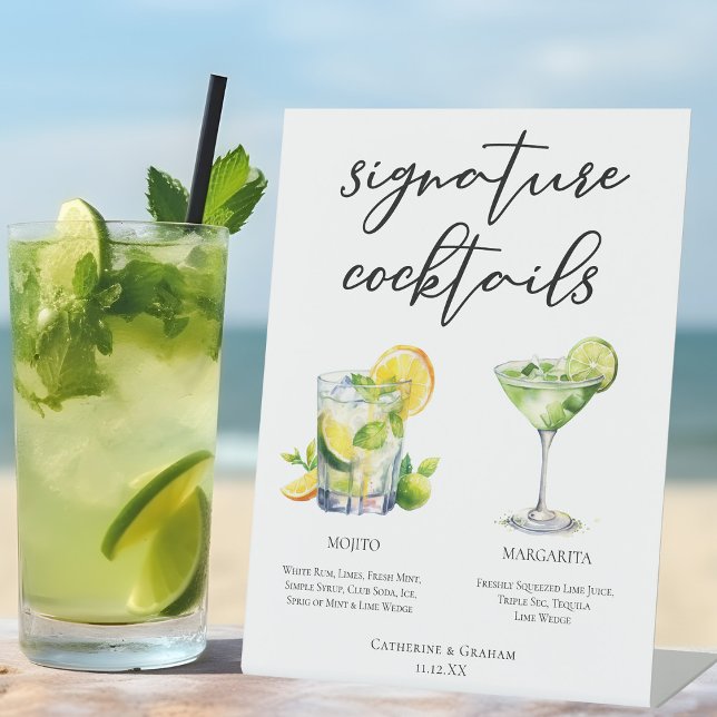 Mojito Margarita Signature Cocktails Wedding Menu Pedestal Sign (Creator Uploaded)
