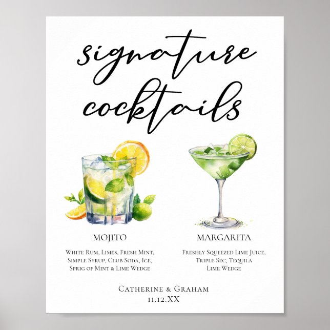 Mojito Margarita Signature Cocktails Wedding Menu Poster (Front)
