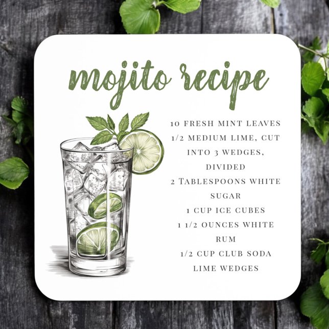 Mojito Recipe / Illustrated Cocktail Drink Coaster (Creator Uploaded)