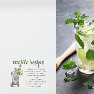 Mojito Recipe with Drink Illustration Tea Towel