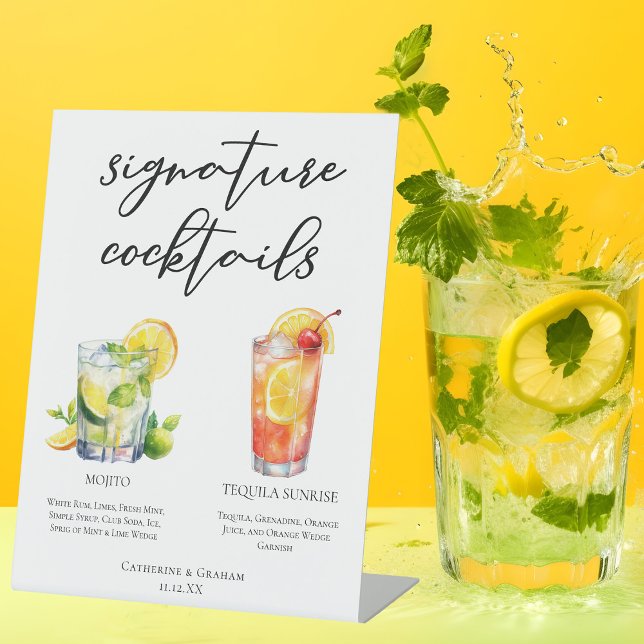 Mojito Tequila Sunrise Wedding Cocktails Menu Pedestal Sign (Creator Uploaded)