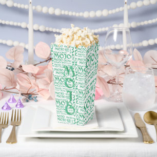 Mojo green all over white popcorn boxes
