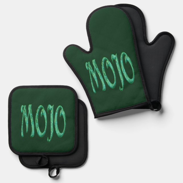 Mojo green silicone oven mitts pot holder set (Front/Back)