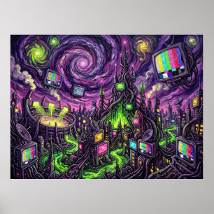 Mojoworld Starry Night Comic Landscape Poster