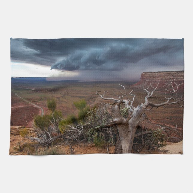 Moki Dugway Thunderstorm - Southern Utah Tea Towel (Horizontal)