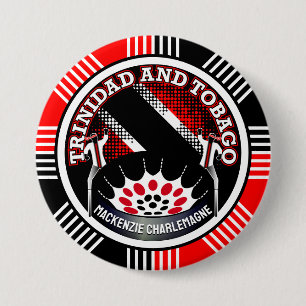 MOKO JUMBIE and STEELPAN with Geometric Background 7.5 Cm Round Badge
