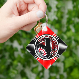 MOKO JUMBIE and STEELPAN with Geometric Background Key Ring
