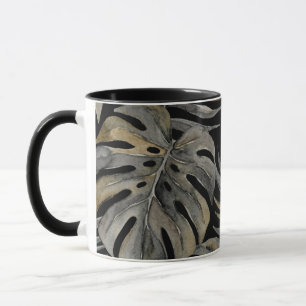 Moku Island Hawaiian Watercolor Monstera- Black Mug