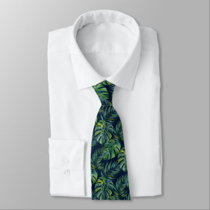 Moku Island Hawaiian Watercolor Monstera -Navy Tie