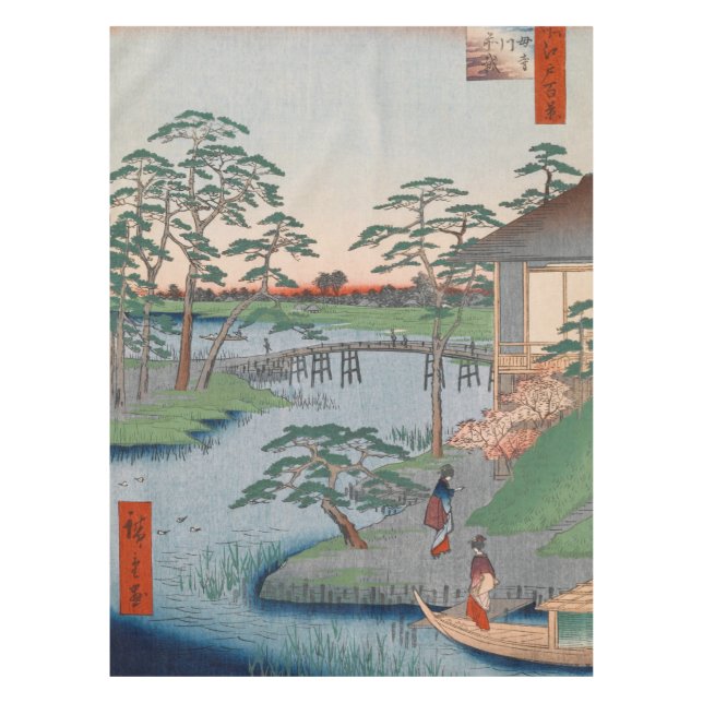 Mokuboji Temple Vintage Ukiyo-e Japanese Art Tablecloth (Front)