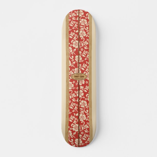 Mokuleia Customisable Vintage Surf Faux Wood Skateboard (Front)