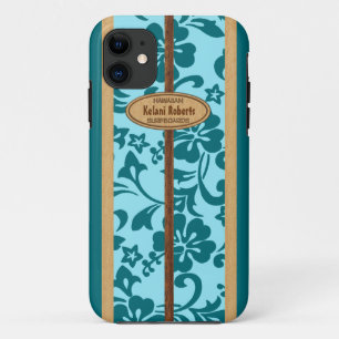 Mokuleia Hawaiian Faux Wood Monogram Surfboard iPhone 11 Case