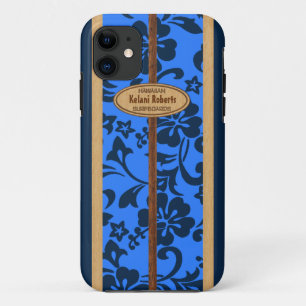 Mokuleia Hawaiian Faux Wood Monogram Surfboard iPhone 11 Case