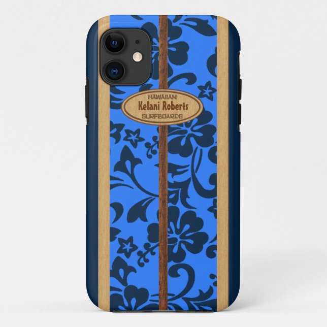 Mokuleia Hawaiian Faux Wood Monogram Surfboard Case-Mate iPhone Case (Back)