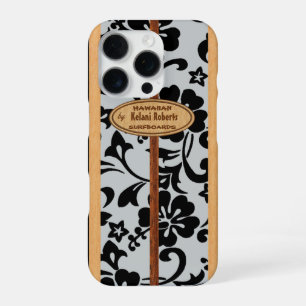 Mokuleia Hawaiian Faux Wood Monogram Surfboard iPhone 16 Pro Case