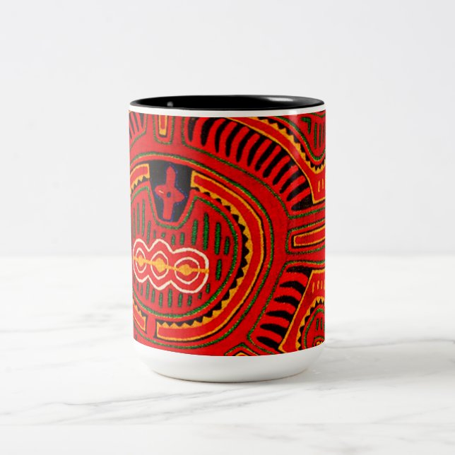 Mola Design by San Blas Indians Two-Tone Coffee Mug (Center)