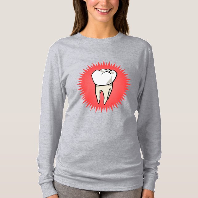 Molar freshly extracted on a red starburst T-Shirt (Front)