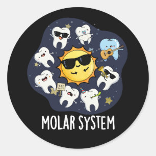 Molar System Funny Dental Astronomy Pun Dark BG Classic Round Sticker