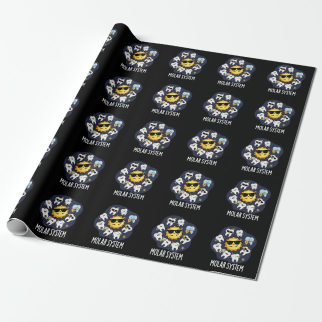 Molar System Funny Dental Astronomy Pun Dark BG Wrapping Paper (Unrolled)