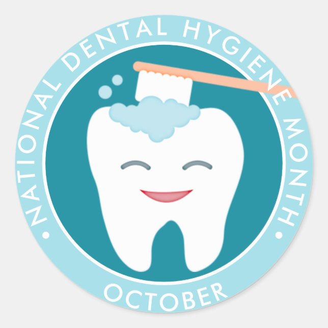Molar Toothbrush National Dental Hygiene Month Classic Round Sticker (Front)