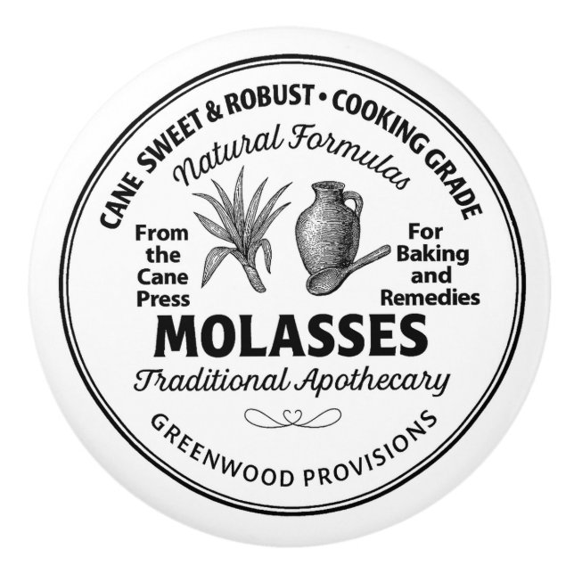 Molasses Label Vintage Typography Ceramic Knob (Front)