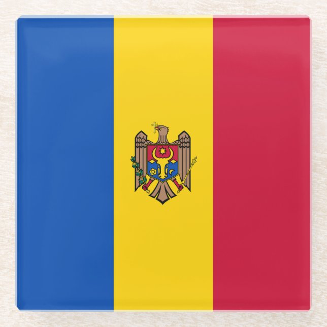 Moldova Flag Glass Coaster (Front)