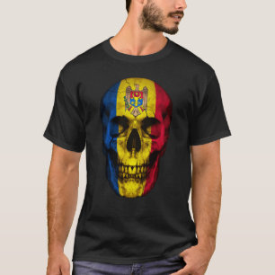 Moldova Flag Skull Moldovan Roots Proud Patriotic T-Shirt