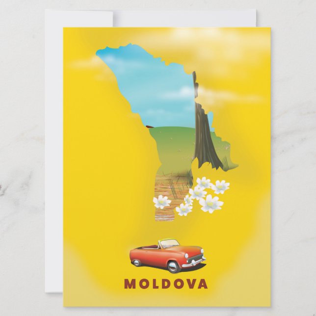 Moldova Map illustrated travel poster Invitation (Front)